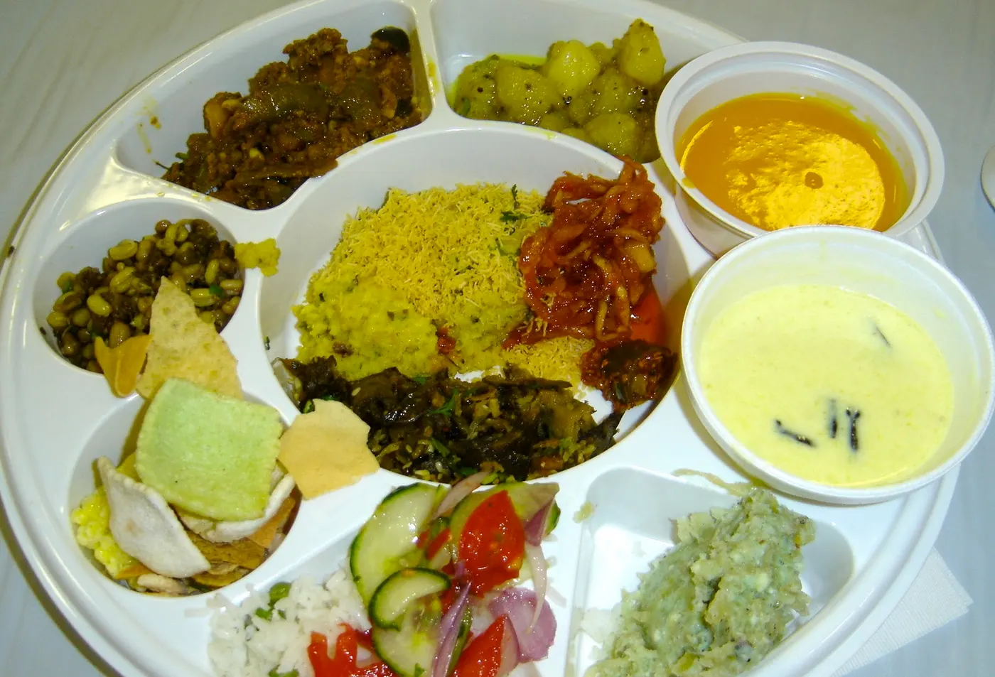 Assorted authentic Nepali food served in thaal with multiple compartments