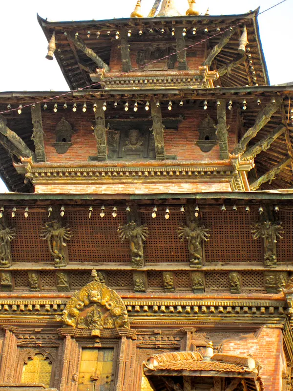 Taleju Bhawani Temple is one of the oldest three roofed temples near Hanuman Dhoka area. This picture was taken during Indra Jatra festival. The three different Samay Baji (pictured above) was displayed near the temple.