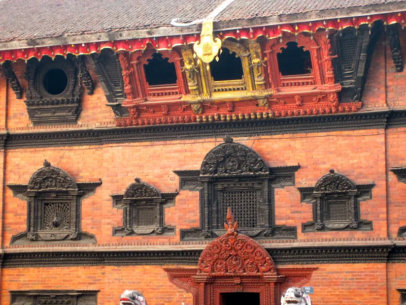 Kumari Ghar Window (the living Goddess House) in Kathmandu - traditional Nepali architecture.