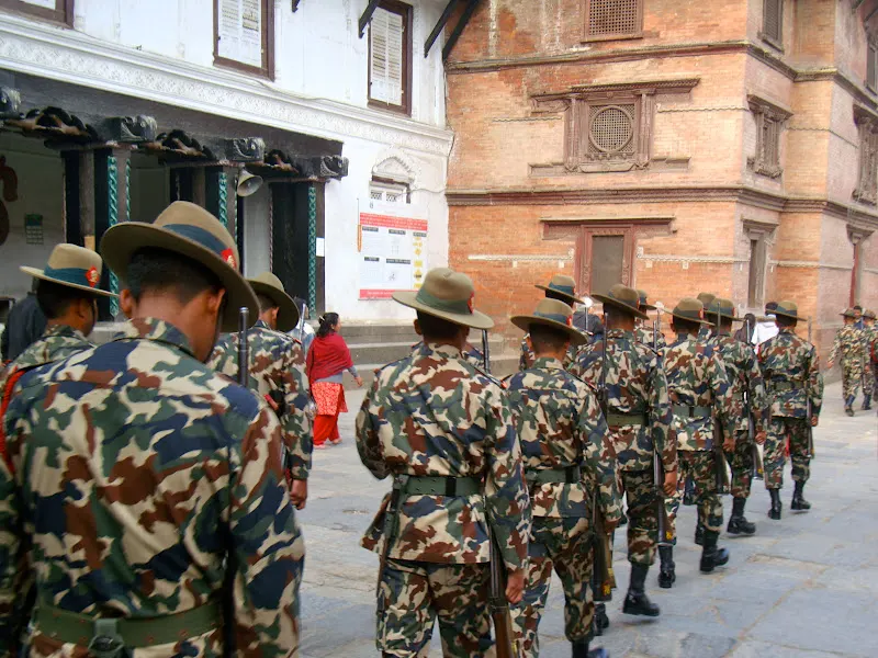 Even the Nepali police are marching to the festival music.