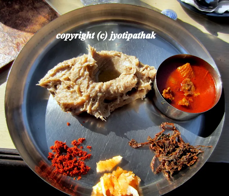 Picture of the most satisfying phaapar ko dhindo, (buckwheat) I ever ate at Pokhara Thakali restaurant. What better way to get a taste of Nepal!
