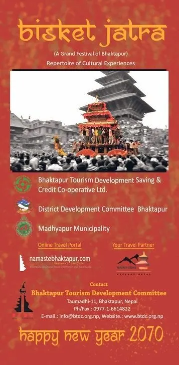 A guide brochure - celebrating Bisket Jatra from Bhaktapur, Tourism Department Committee, Taumodhi, Bhaktapur, Nepal