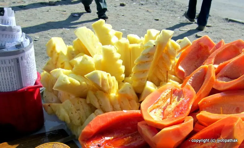 Images of sliced pineapple at roadside vendor, Kathmandu - Pineapple - Bhuin Katahar - (भुइँ कटहर)